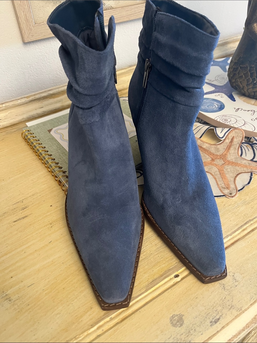 Blue Suede Ankle Boots - NWOT - 9